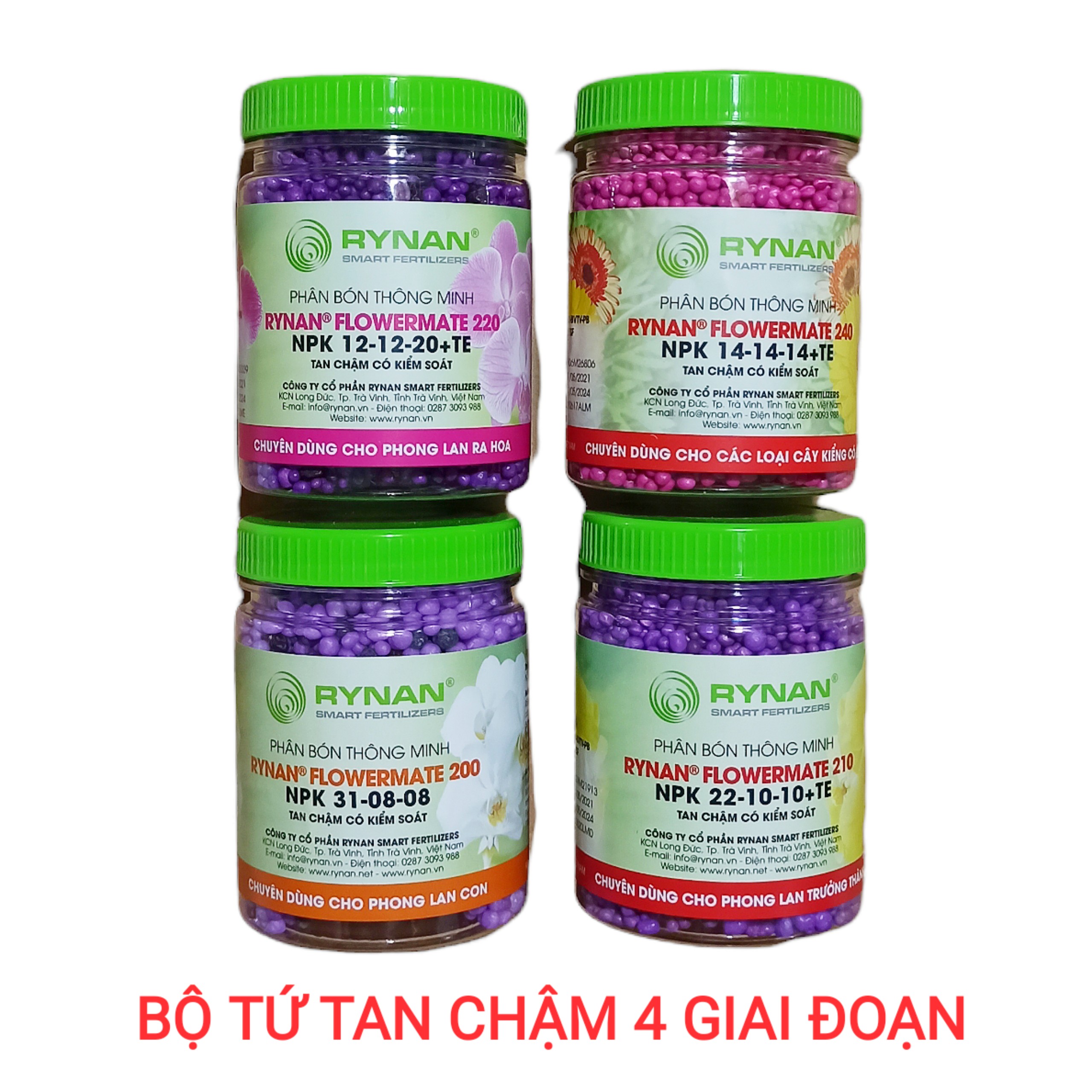 Combo 4 loại phân bón thông minh rynan flowermate - lọ 150 gram