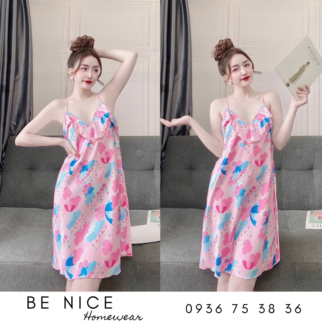 Váy lụa 2 dây mặc nhà cổ bèo xinh