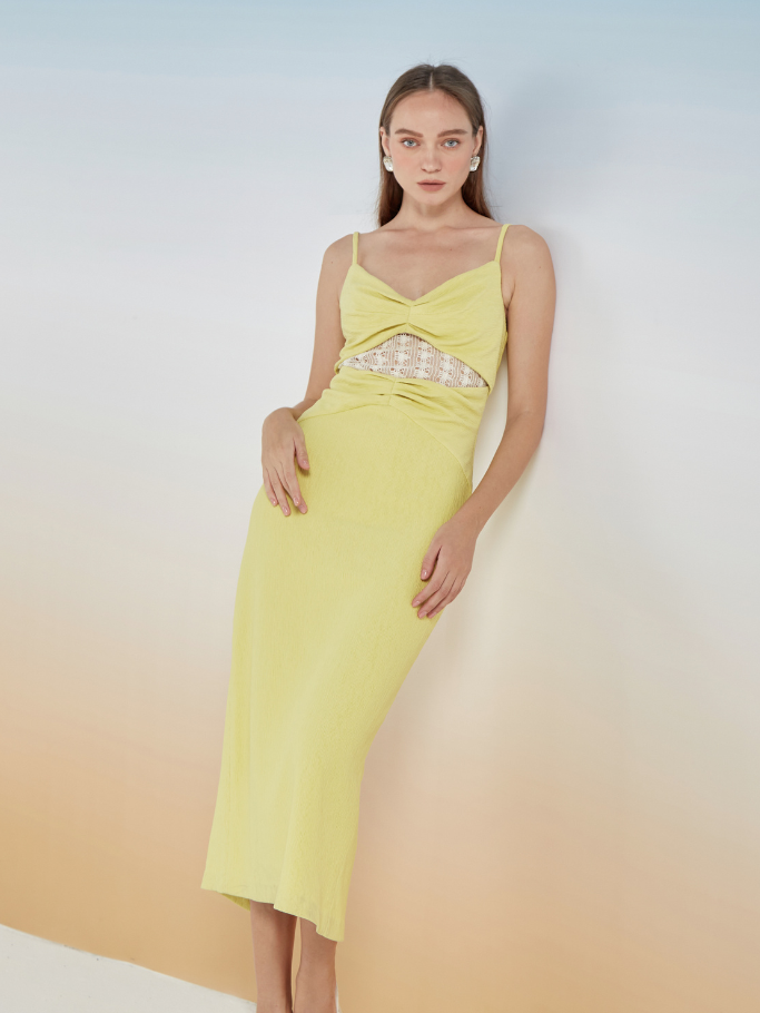 COCO SIN - Đầm 2 Dây Gân Xanh Phối Ren
