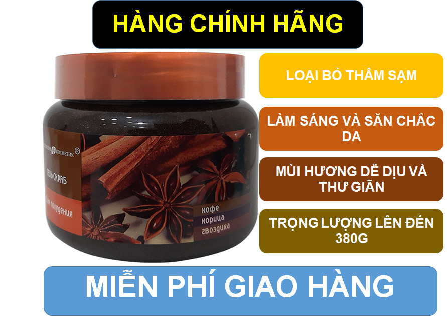 Tẩy da chết body hồi quế cafe Nga 380g/tẩy da chết body/tẩy da chết quế hồi/tẩy da chết dành cho da mụn - HIKAWA