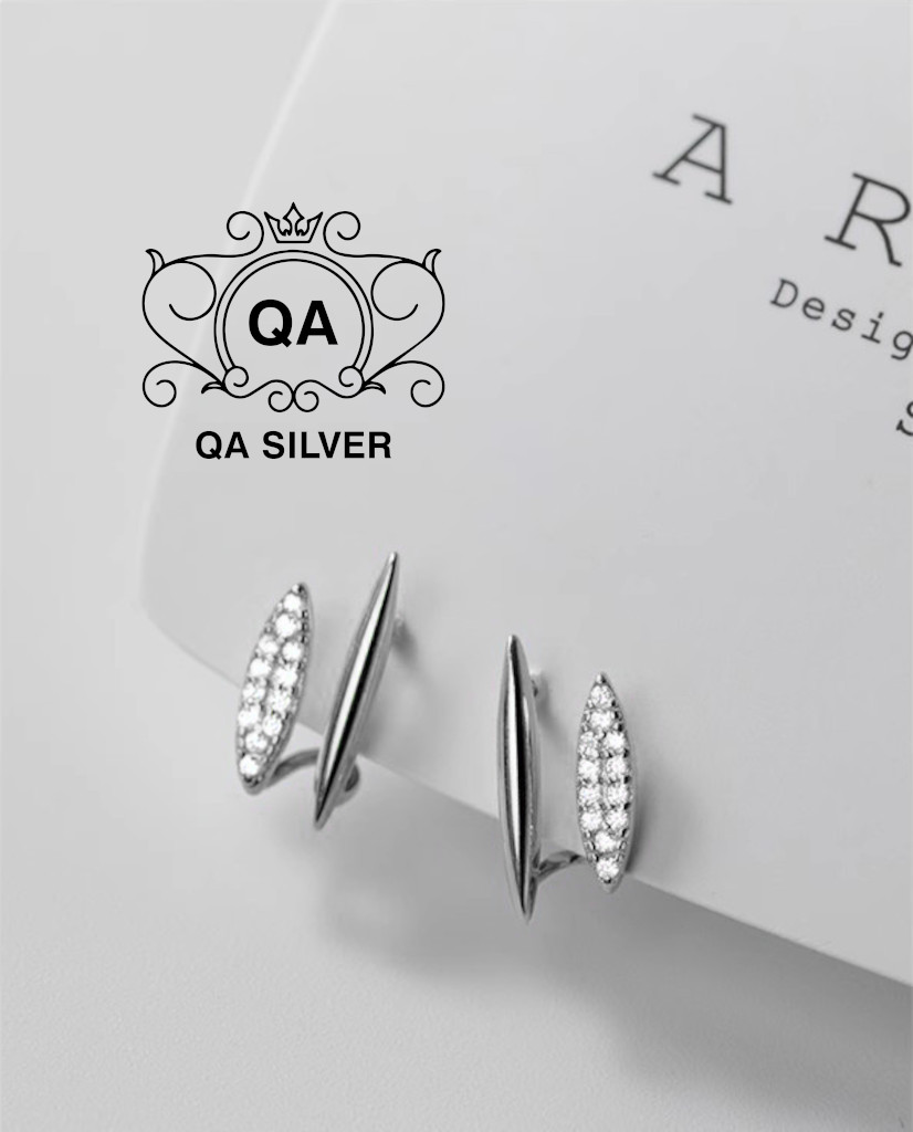Khuyên tai bạc 925 song song layer khảm đá hai tầng bông nam nữ hình học S925 LAYER QA SILVER Earrings EA231209