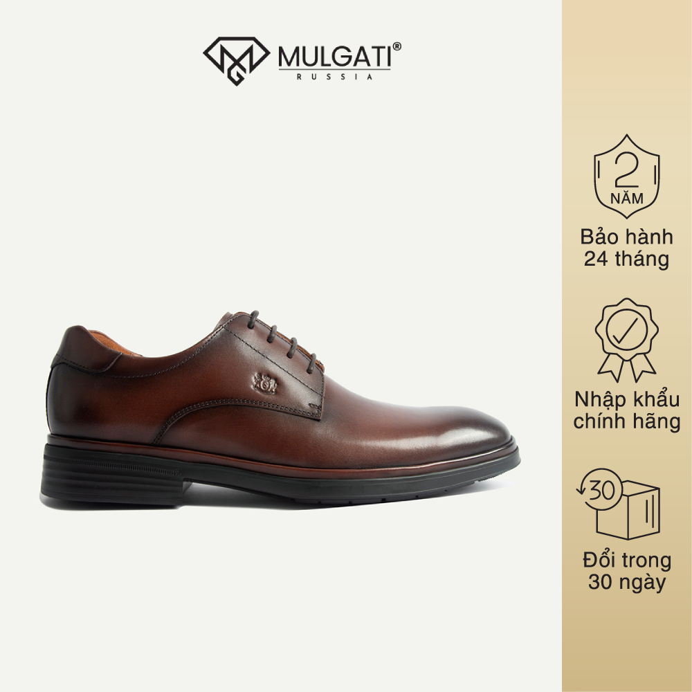 Giày tây nam mulgati classic brown derby buộc dây da trơn - sp17159-01
