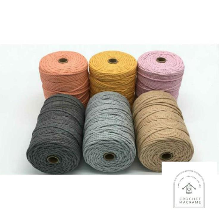 Dây thừng cotton màu se macrame 3 xoắn thắt Macrame size 3mm,5mm