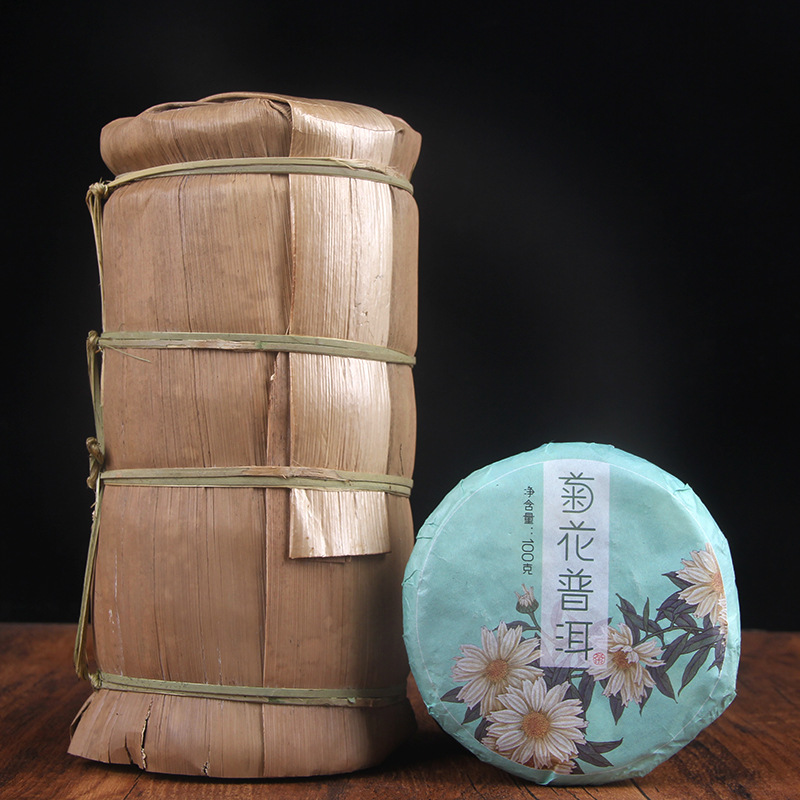 Bánh trà phổ nhĩ chín vân nam hảo hạng thêm hoa cúc 100 gram
