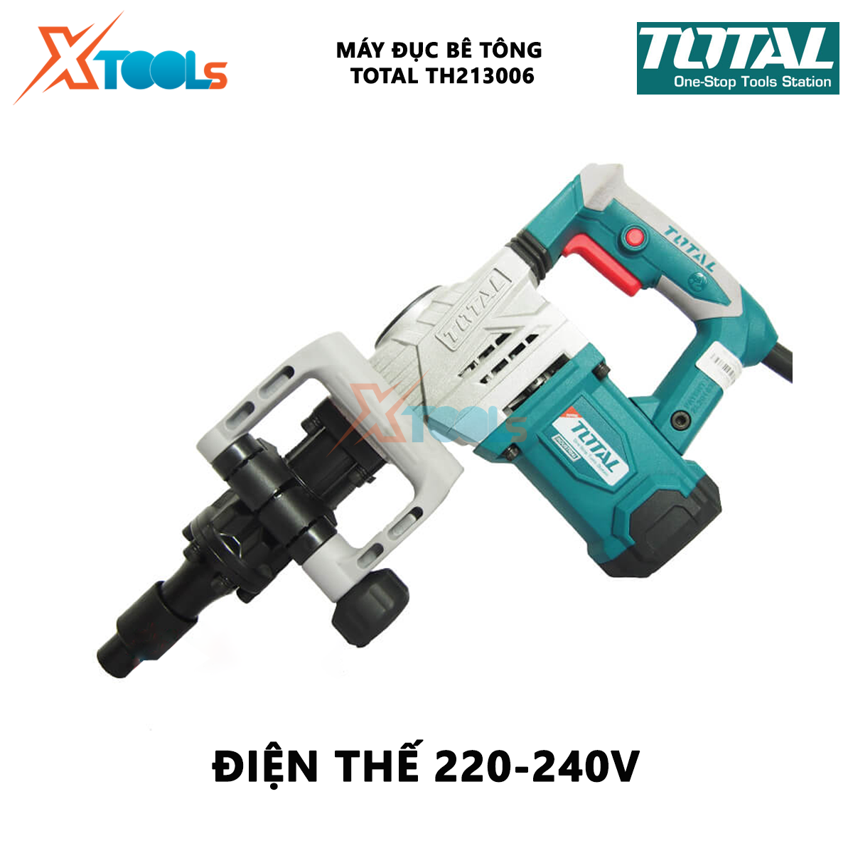 Máy đục bê tông TOTAL TH213006 | máy khoan đục công suất 1300W, tốc độ đập 3800 bpm, lực đập 20J vặn vít, đục tường, khoan bê tông