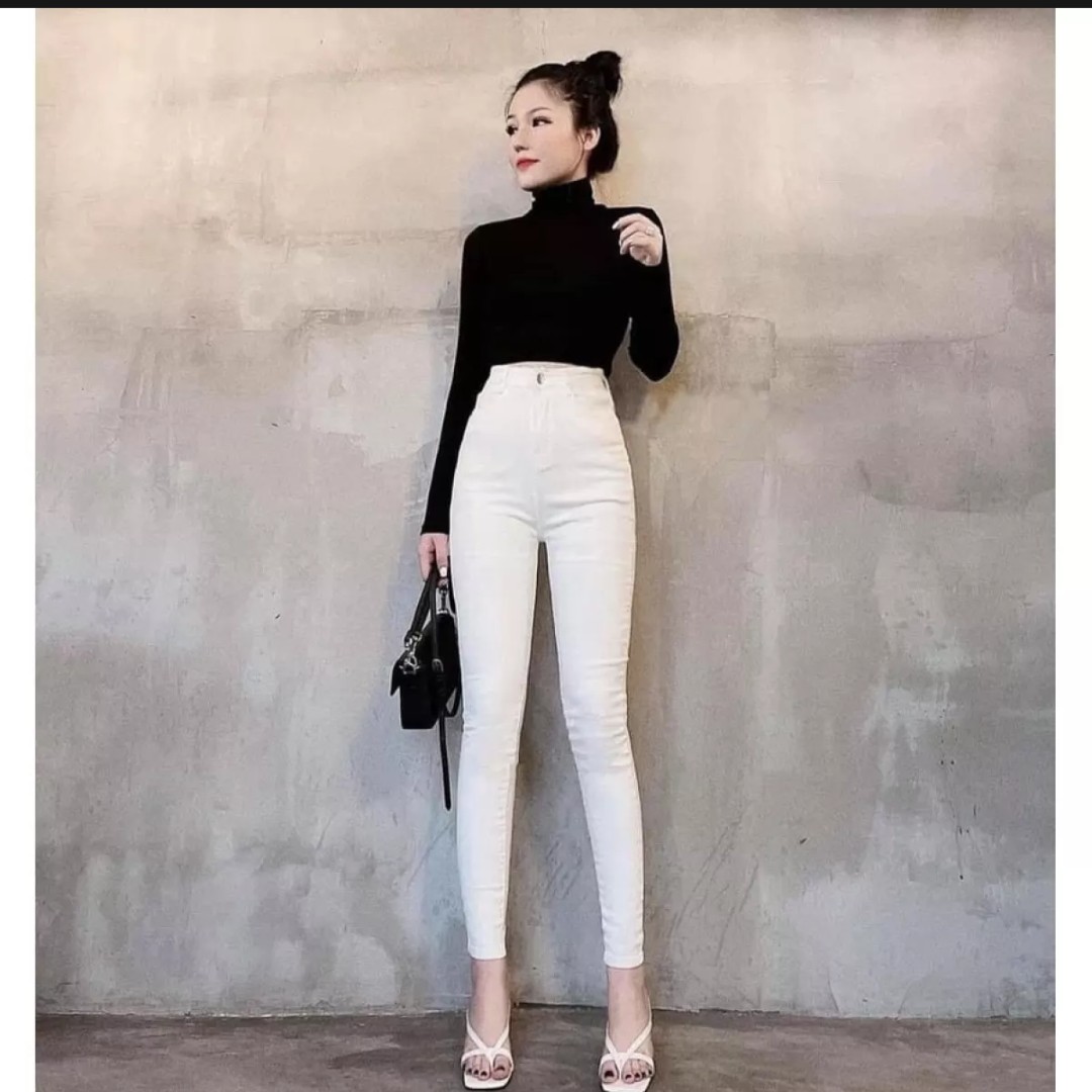 Quần jeans nữ bò ôm lưng cao xưởng may ngọc bảo quần nữ lưng cao co giãn ôm dáng tôn chân