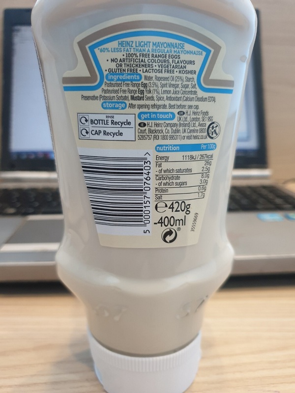 Marinade mayonnaise light Heinz 400ml (less fat)