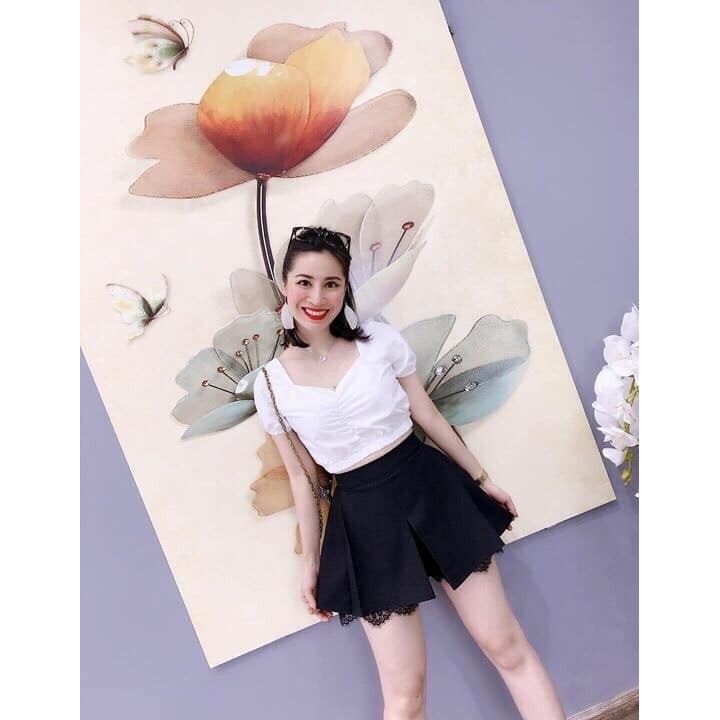 Quần short giả váy màu đen pha ren mẫu mới HOTTREND