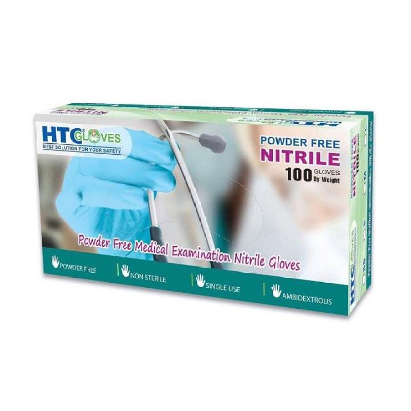 Găng tay cao su y tế HTC Nitrile không bột màu Đen - Size L - Hộp 100 chiếc nhập khẩu