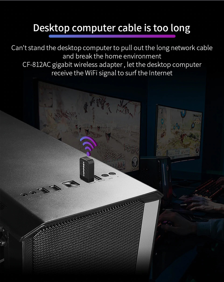 USB Thu WiFi COMFAST CF-812AC 1300Mbps Có Hỗ Trợ 5Ghz