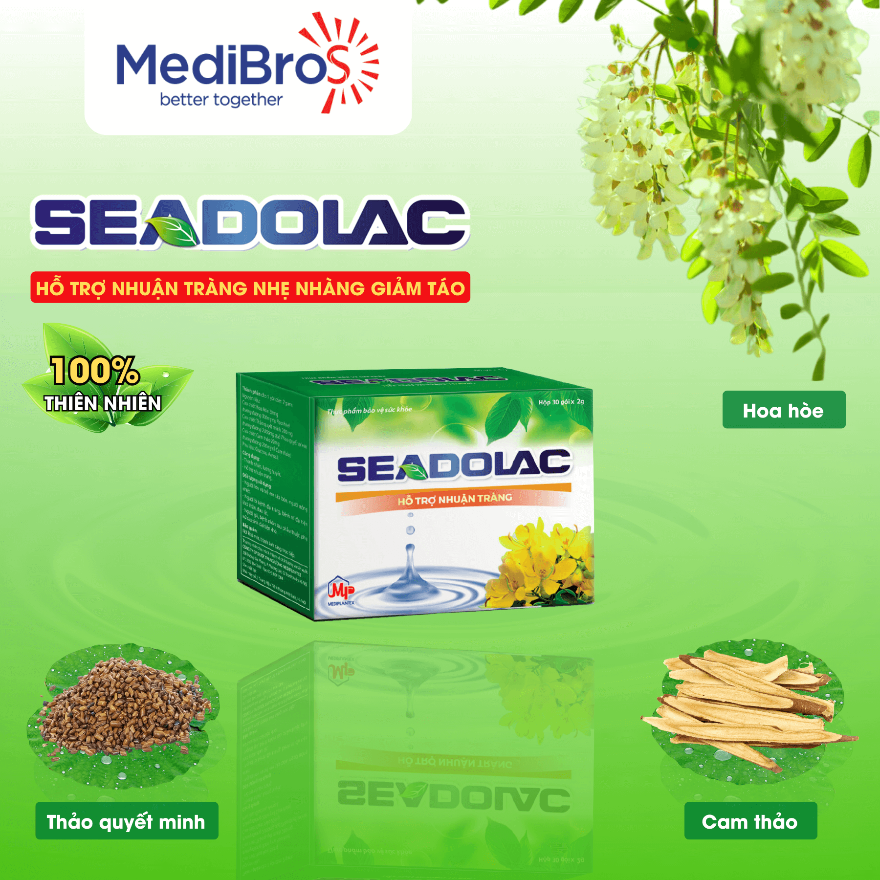 SEADOLAC GIẢM TÁO BÓN CHO TRẺ EM VÀ NGƯỜI LỚN hộp 30 gói/2g