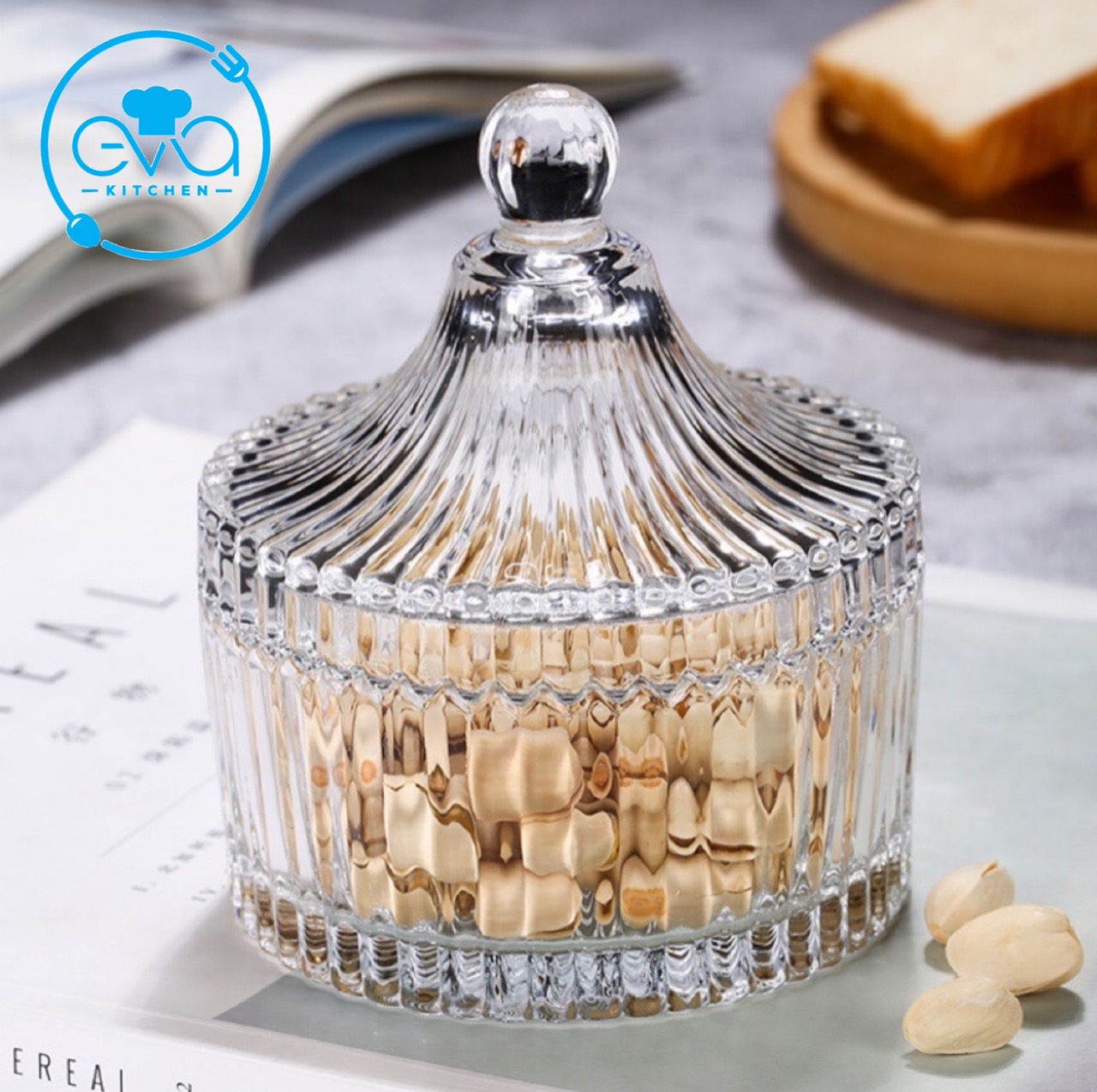 [HCM]Bộ 2 Thố Mứt Thuỷ Tinh Pha Lê Kim Cương Và Kẻ sọc Sang Trọng  / Thố Mứt Tết VT và Thố Bi Deli TG1030-3.5 M3294