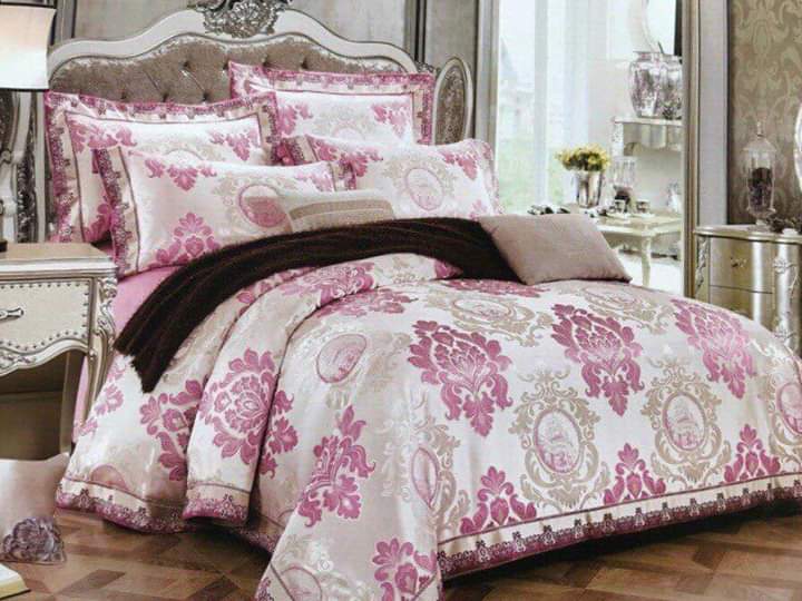 Bộ chăn ga gối 5 món gấm lụa hoàng gia cao cấp