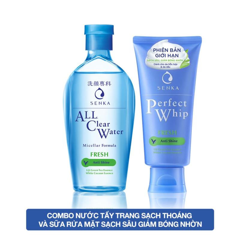 Combo Nước Tẩy Trang Sạch Thoáng All clear water Micellar Fresh và Sữa rửa mặt tạo bọt làm sạch sâu và giảm bóng nhờn Senka Perfect whip Fresh (230ml + 100g)
