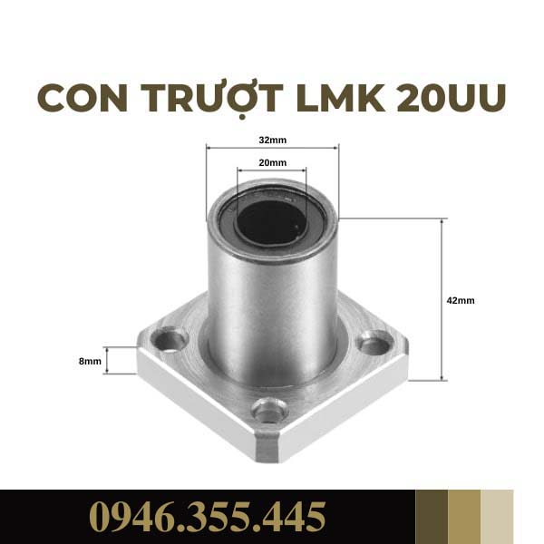 Con trượt tròn lmk uu, lmk16uu, lmk20uu, lmk25uu, lmk30uu, lmk35uu, lmk40uu - bi trượt mặt bích vuông thanh ray trượt tròn