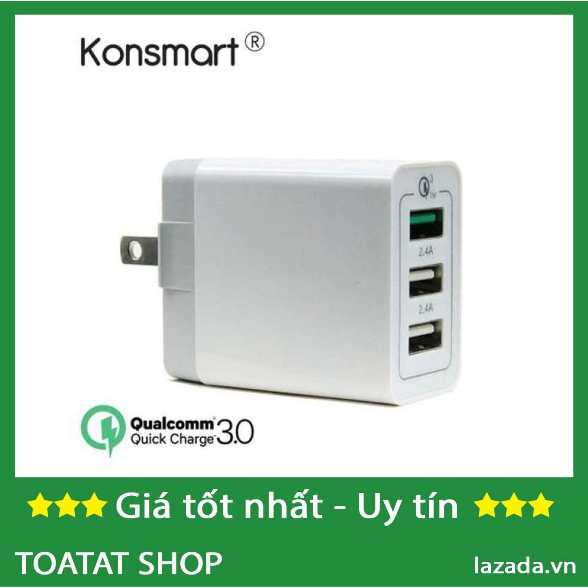 Sạc nhanh Qualcomm 3.0 với 3 cổng siêu bền, siêu nhanh ( Không kèm dây sạc)
