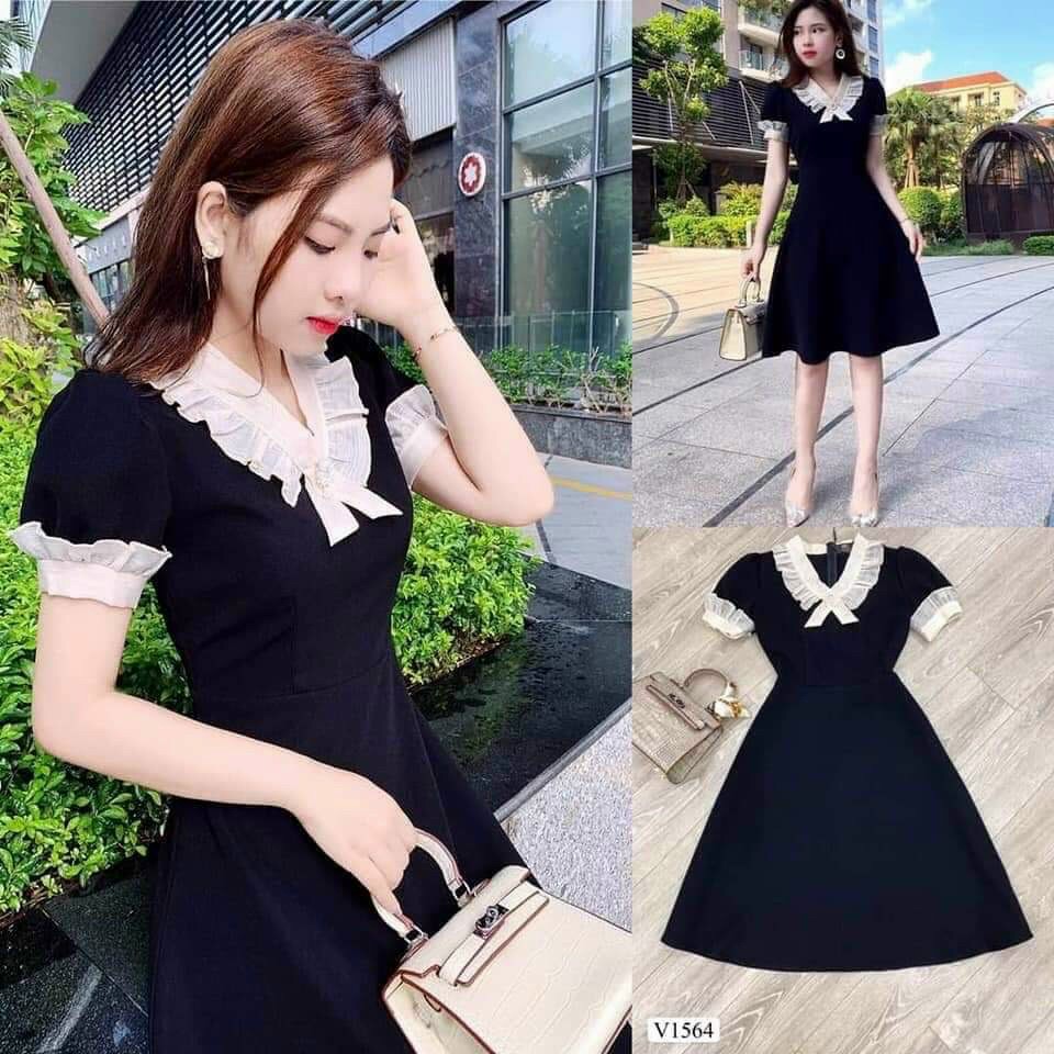 Đầm xòe tay ngắn cổ tim phối bèo voan