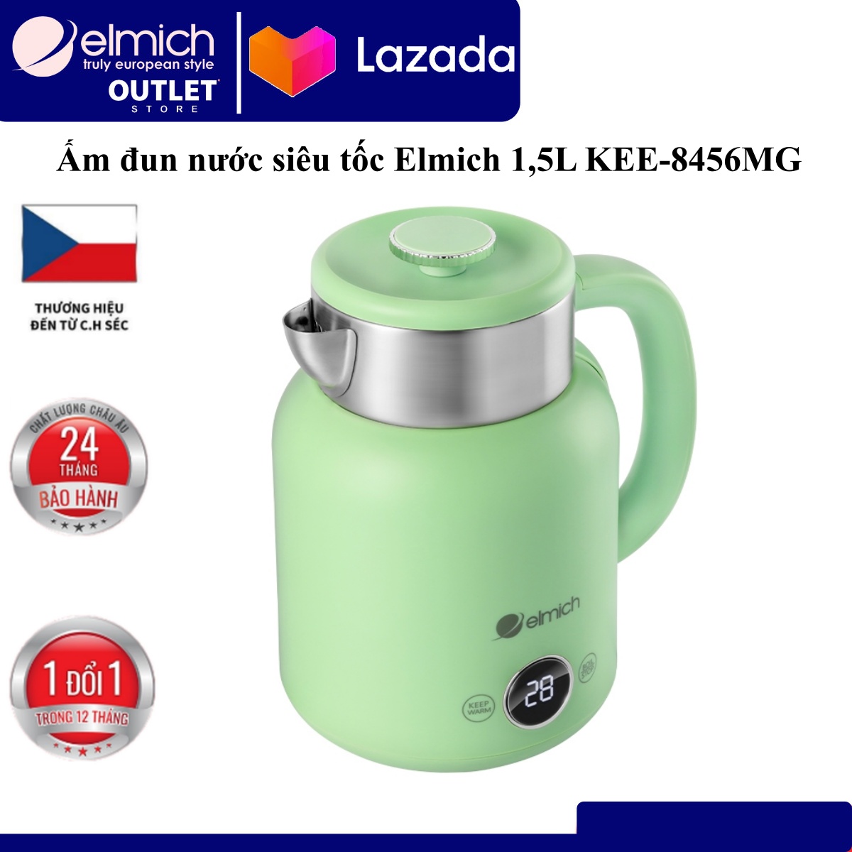 Ấm siêu tốc Elmich KEE 8456 (Mầu Vàng/ Xanh Lá/ Xanh Nhạt, Công suất 2.200W, Bảo hành 3 năm)