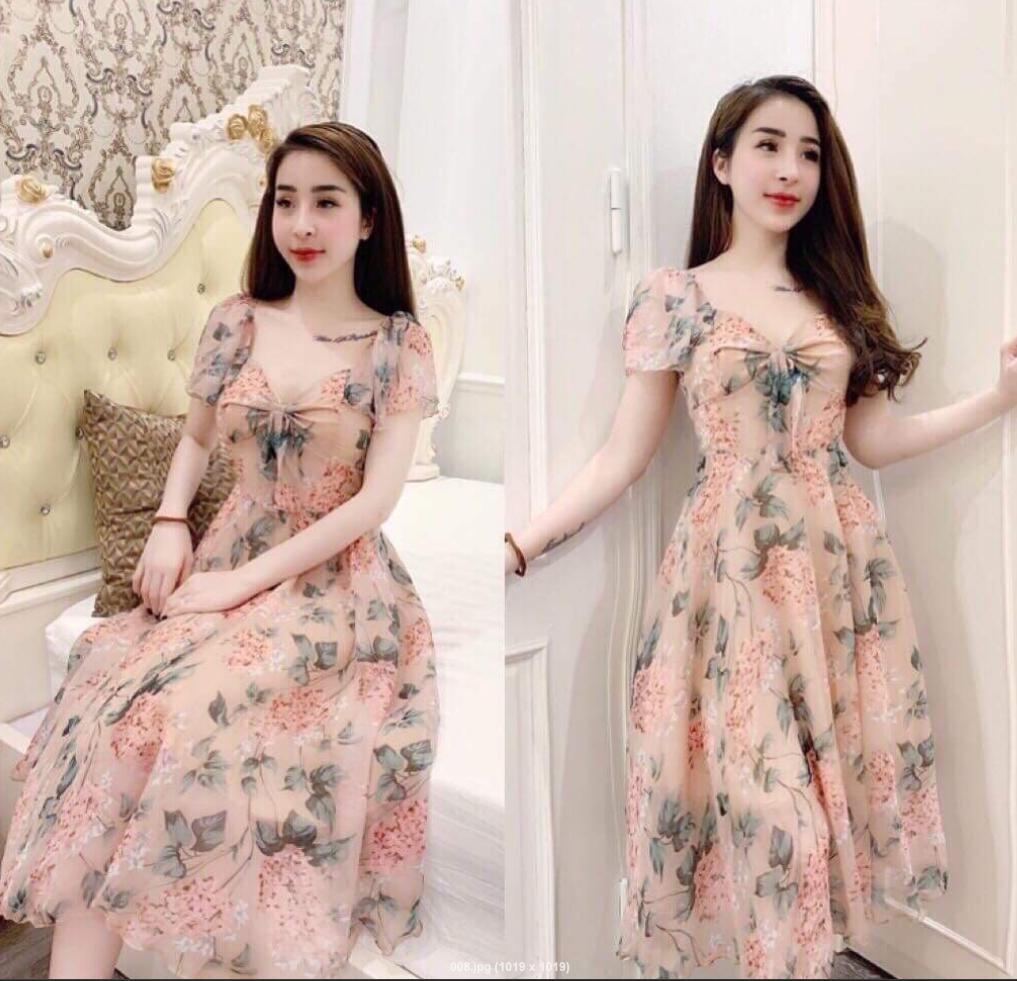 Đầm xòe voan hoa 2 lớp có mút-TK