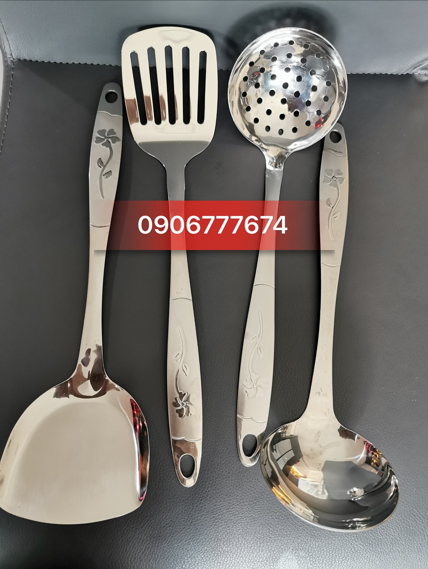 Bộ 4 Sạn Vá Inox Loại Cao Cấp Cán Hoa