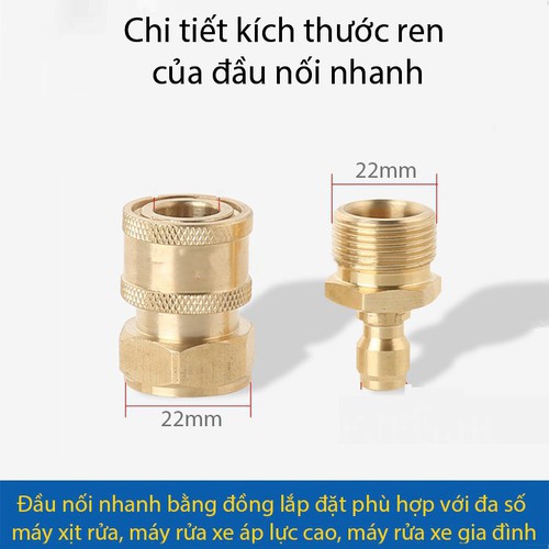 Bộ khớp nối nhanh máy rửa xe, máy nén khí cỡ ren 22mm