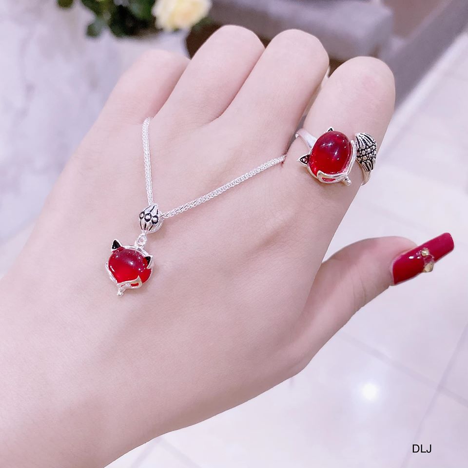 Bộ trang sức bạc dây chuyền và nhẫn hồ ly MS150