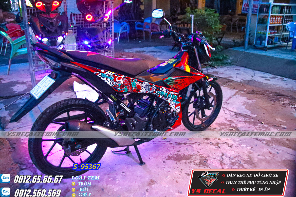 Tem rời Raider Satria cá chép đỏ đen.có thể đổi màu