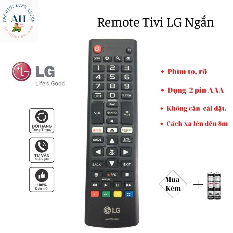 Bảng giá Remote Tivi LG, Nhỏ Gọn,Phím Mềm,Rõ,Sắc Nét,Pin AAA,Nhựa ABS, Tương Thích 100% Các Dòng Tivi LCD, Plasma, LED đời cũ.