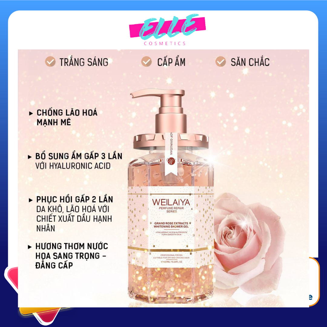 Sữa tắm trắng da cánh hoa hồng Damask Weilaiya