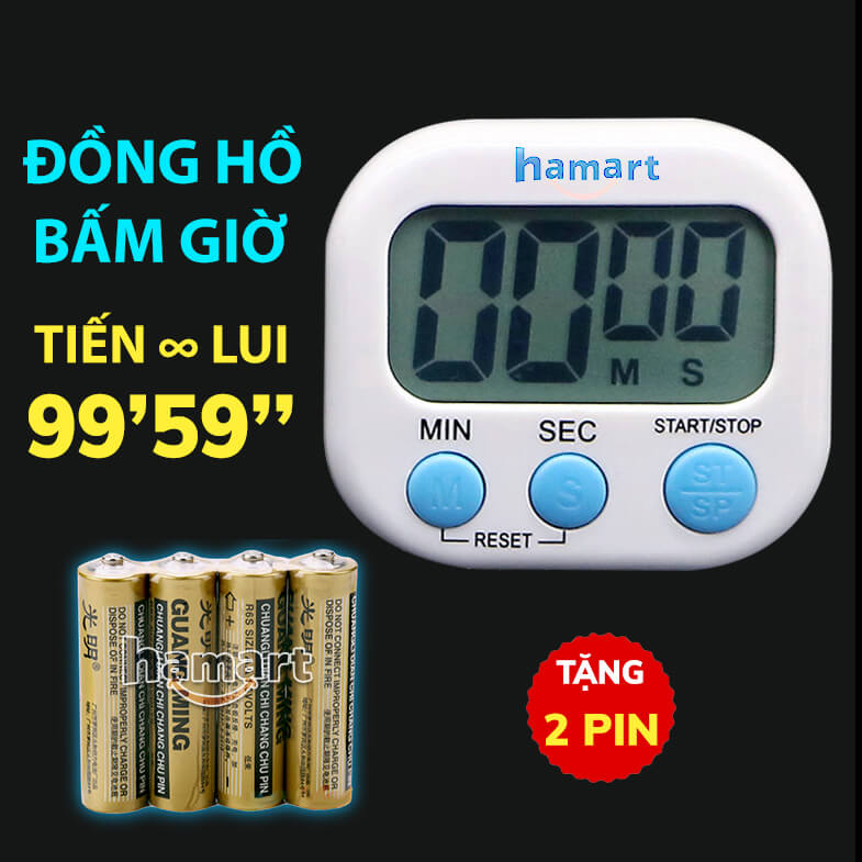 Đồng Hồ Bấm Giờ Học Tập Đếm Ngược 99' Hẹn Giờ Nấu Ăn Hút Nam Châm 4 Màu TẶNG Pin 3A
