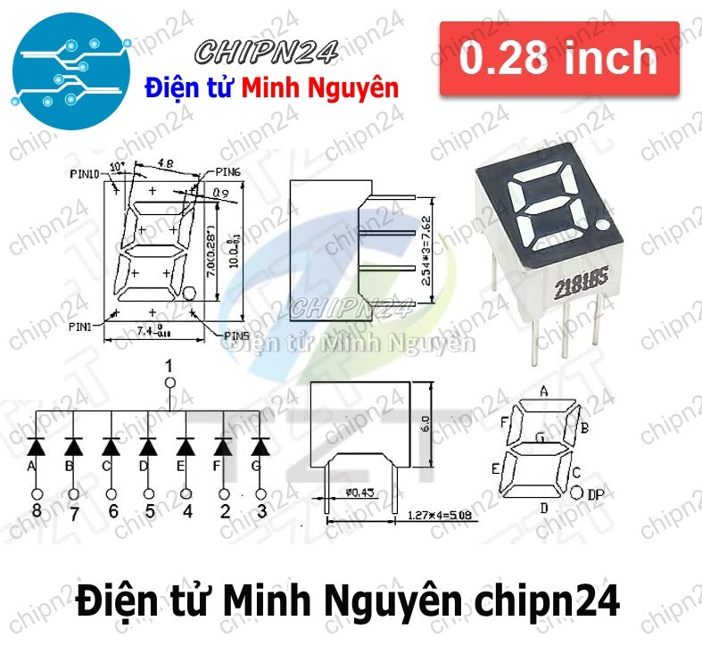 Led 7 Đoạn 0.28 inch Sáng Đỏ (1/2/3/4 Số Âm/Dương chung)- [Chọn Loại] - HHH.00200