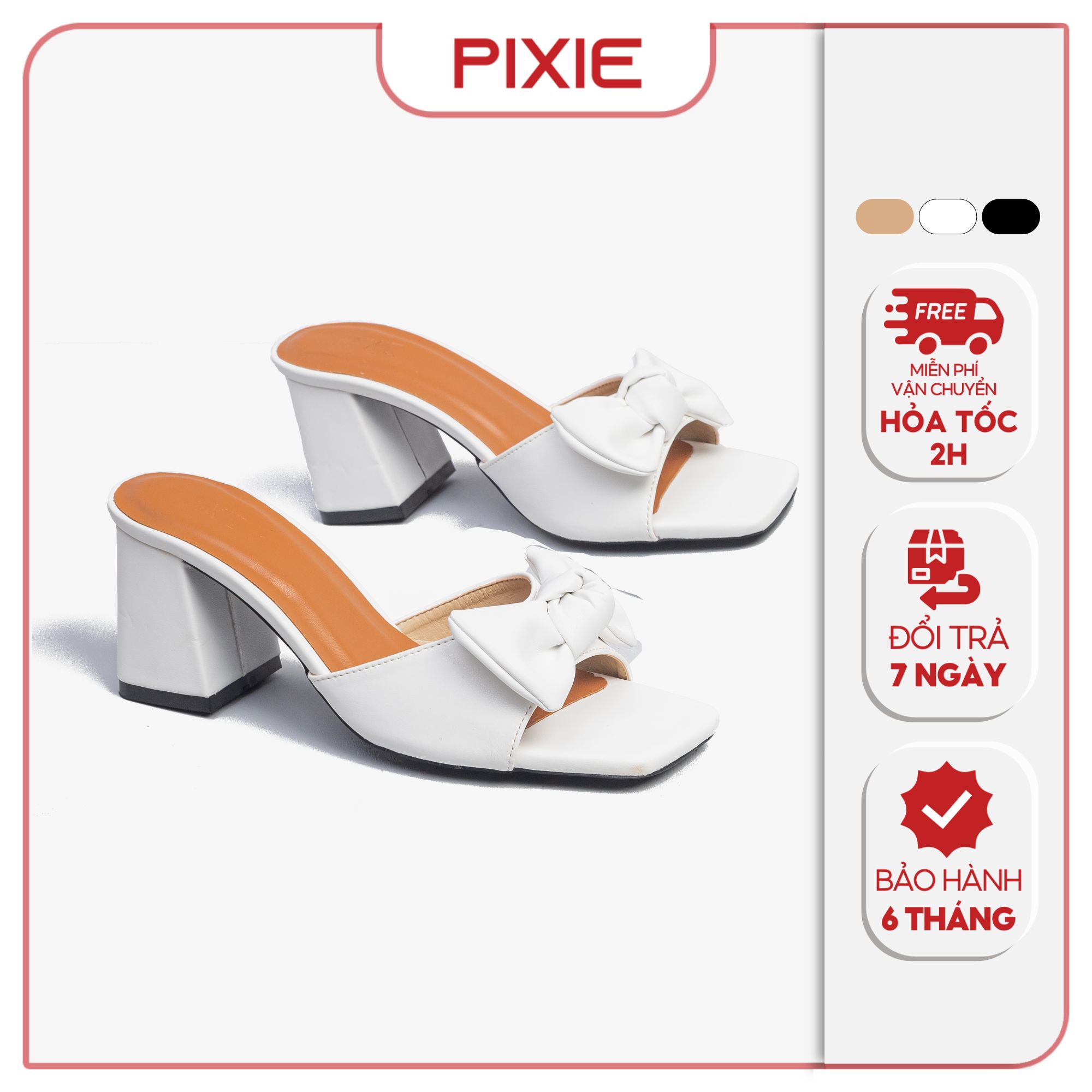 Guốc Cao Gót 7cm Quai Ngang Phối Nơ Pixie H213