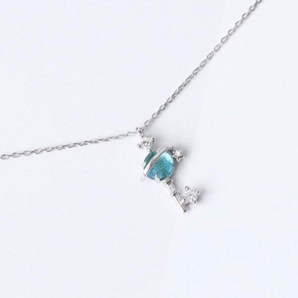 Dây chuyền nữ dây chuyền bạc nữ dây chuyền dễ thương chìa khóa xanh hi vọng