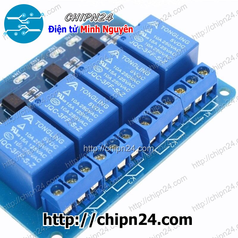 [1 cái] (A51) Module 4 Relay với Opto cách ly (kích thấp) (5VDC)
