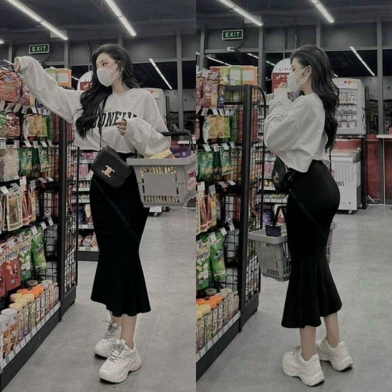 Chân Váy Ulzzang Đuôi Cá Dáng Dài Chất Len Tăm