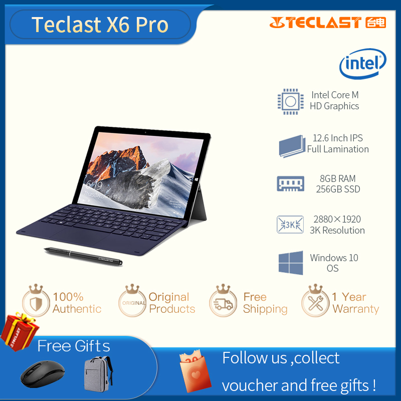 Teclast X6Pro 12.6 inch Intel Core-M CPU 8GB RAM 256GB SSD 2 in 1 Windows 10 Tablet IPS Touch Screen Notebook  1 year warranty Installment
