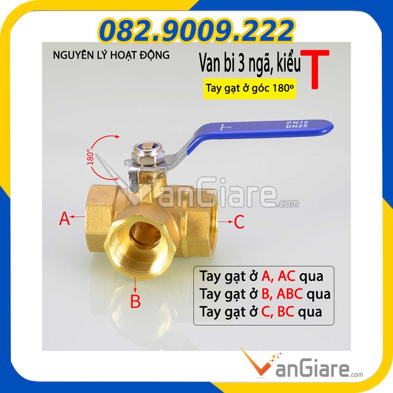 [Hàng dày, xoay nhẹ] Van bi 3 ngã đồng thau kiểu T – van khóa 3 ngã 13, 17, 21 (ren trong, tay gạt)