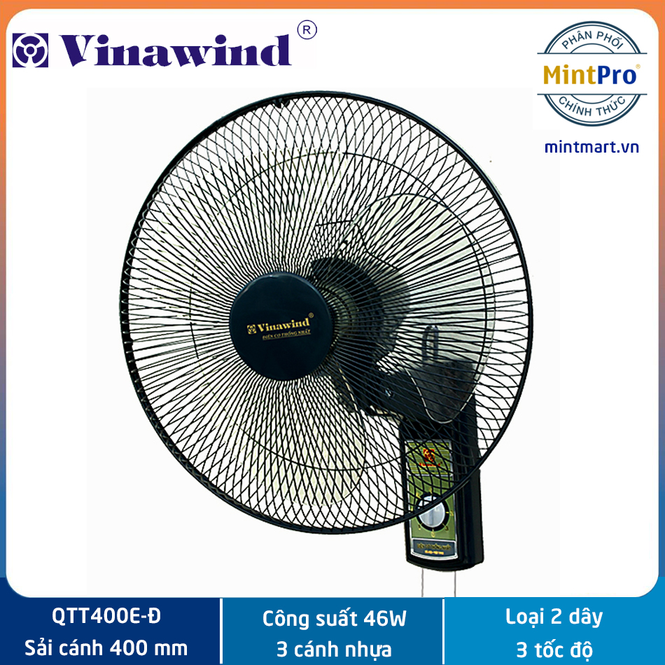 Quạt treo tường Điện cơ Thống nhất Vinawind cánh 400 QTT400E-Đ - Quạt treo 2 dây chuyển hướng động cơ điện