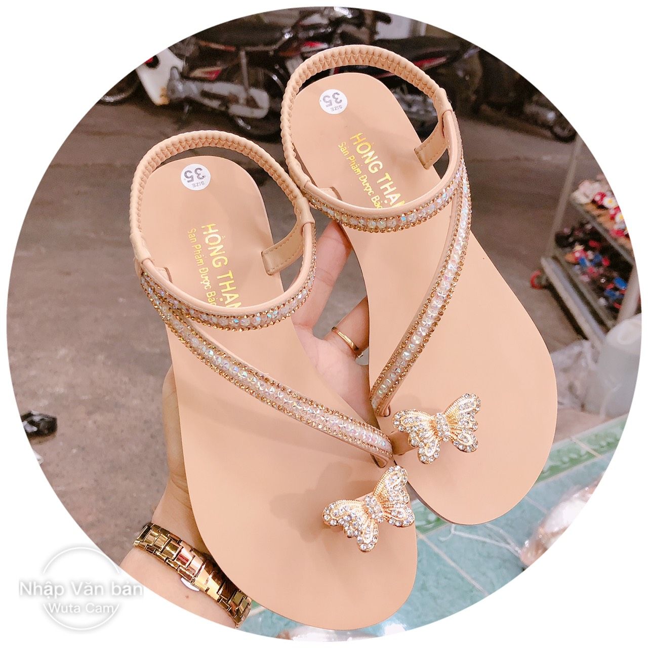 sandal quai chéo đính đá