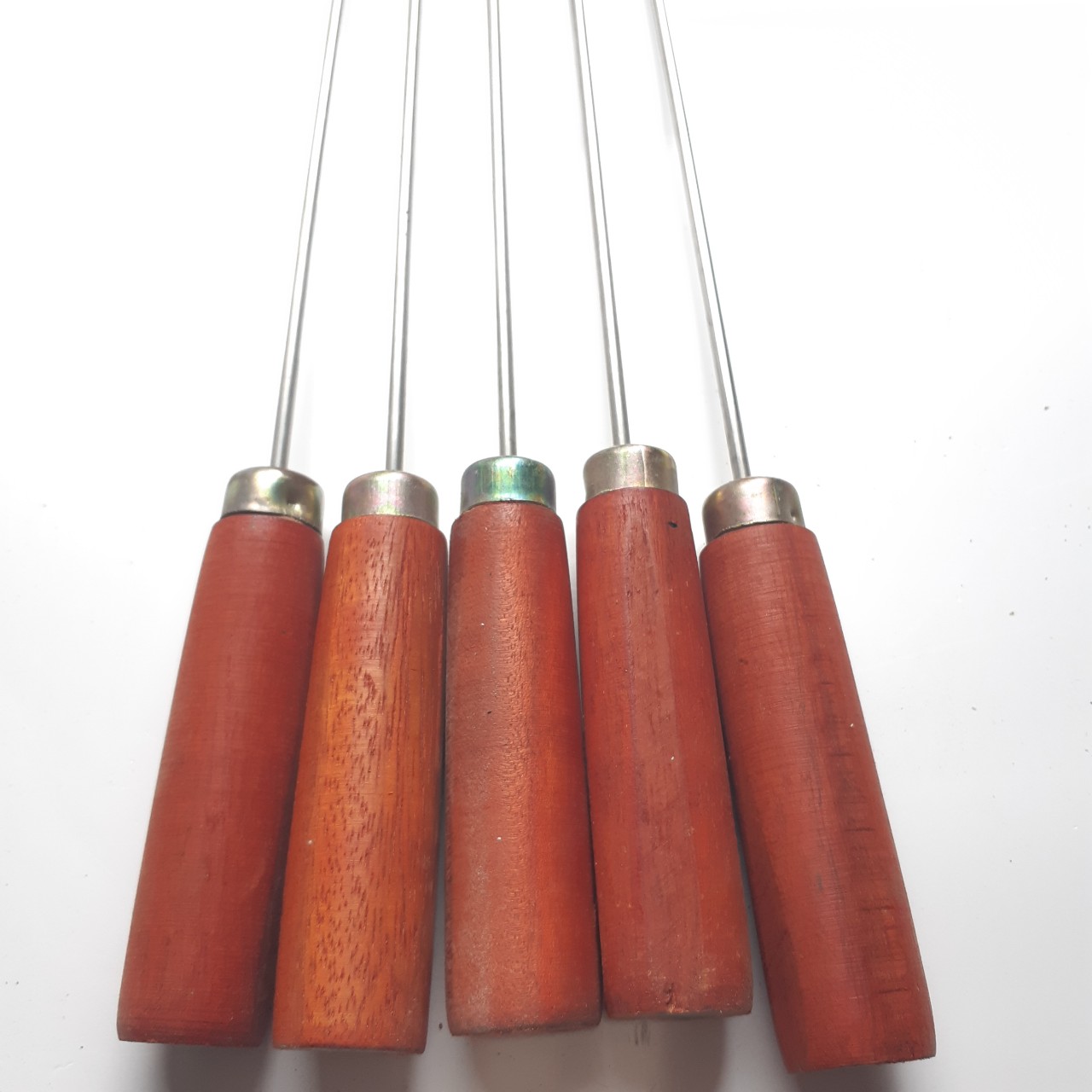 Combo 5 xiên nướng thịt inox 60cm chuôi gỗ