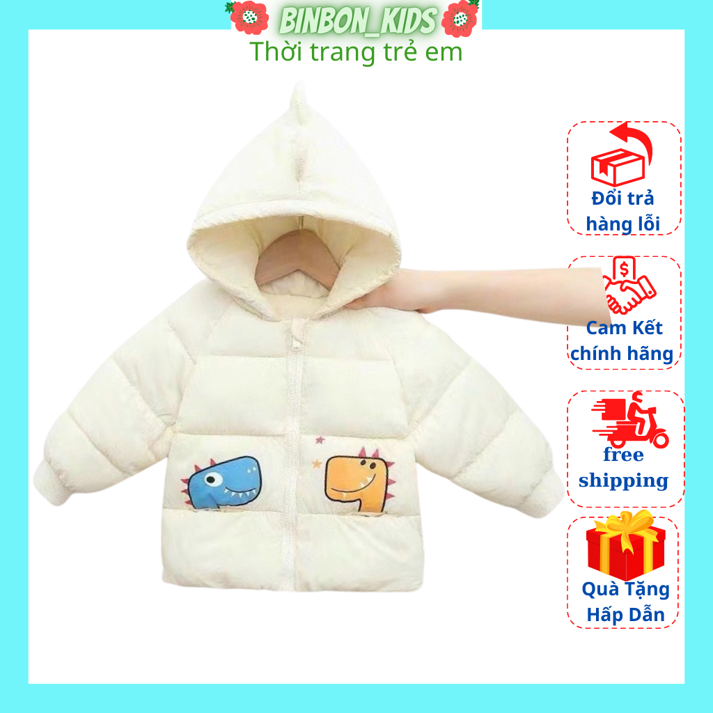 Áo phao khủng long lót lông siêu ấm cho bé từ 8kg-20kg binbon kids
