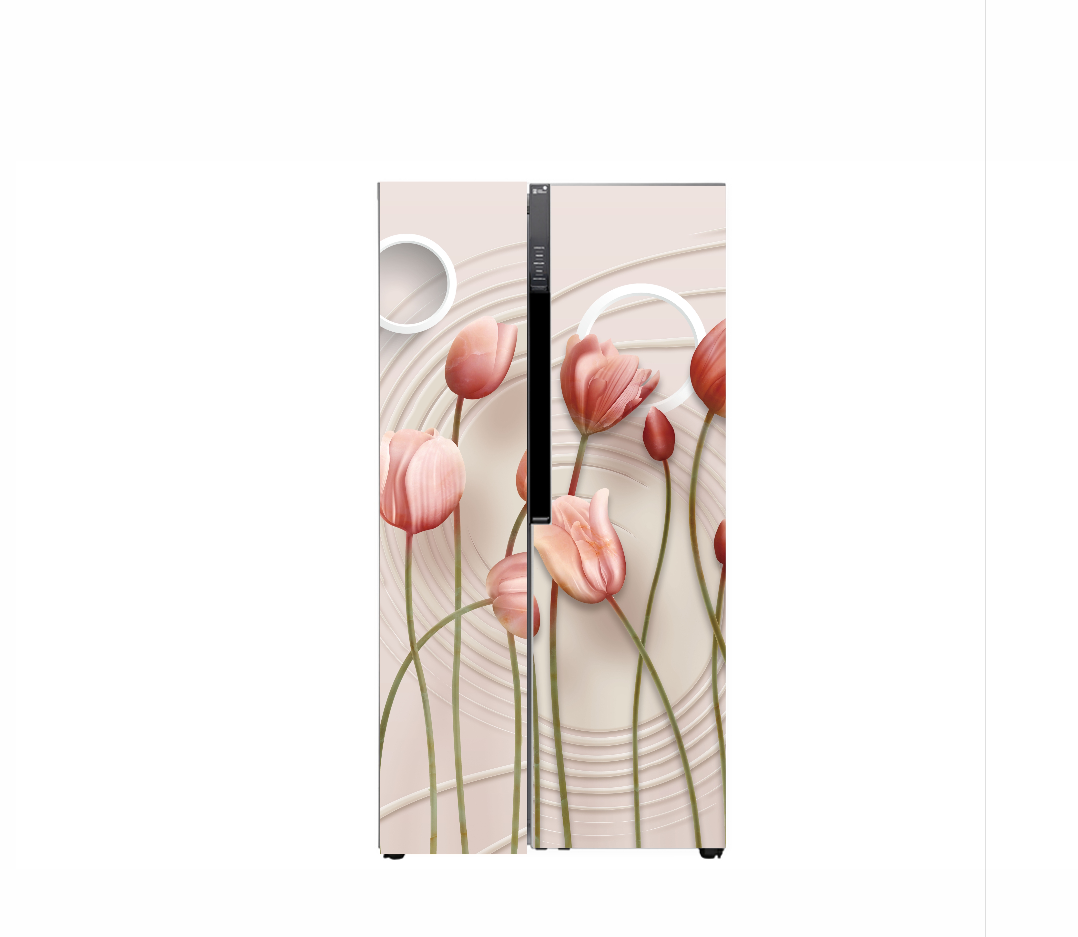 Miếng dán tủ lạnh 3D 2 cánh lớn - miếng dán tủ lạnh side by side - Hoa tulip