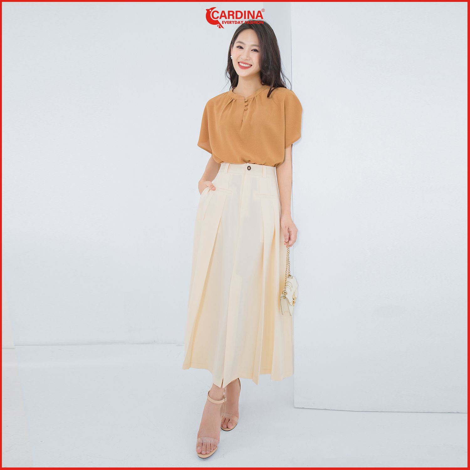 Chân váy nữ cardina chất tuyết mưa hàn cao cấp dáng maxi xếp ly xẻ trước thanh lịch 3cv10