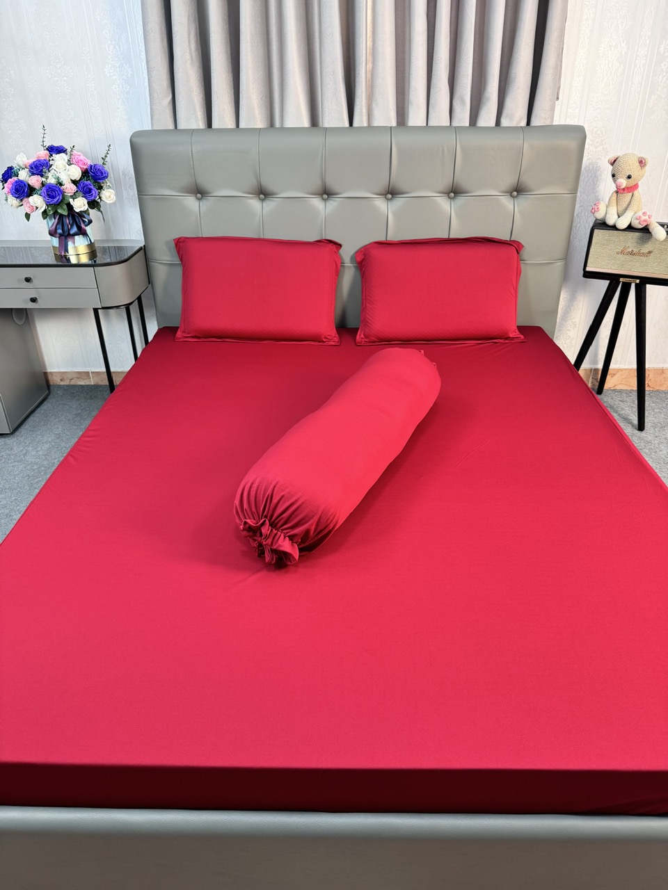 Bộ 4 MÓN Ga Giường Thun Silk Cao Cấp Màu Trơn