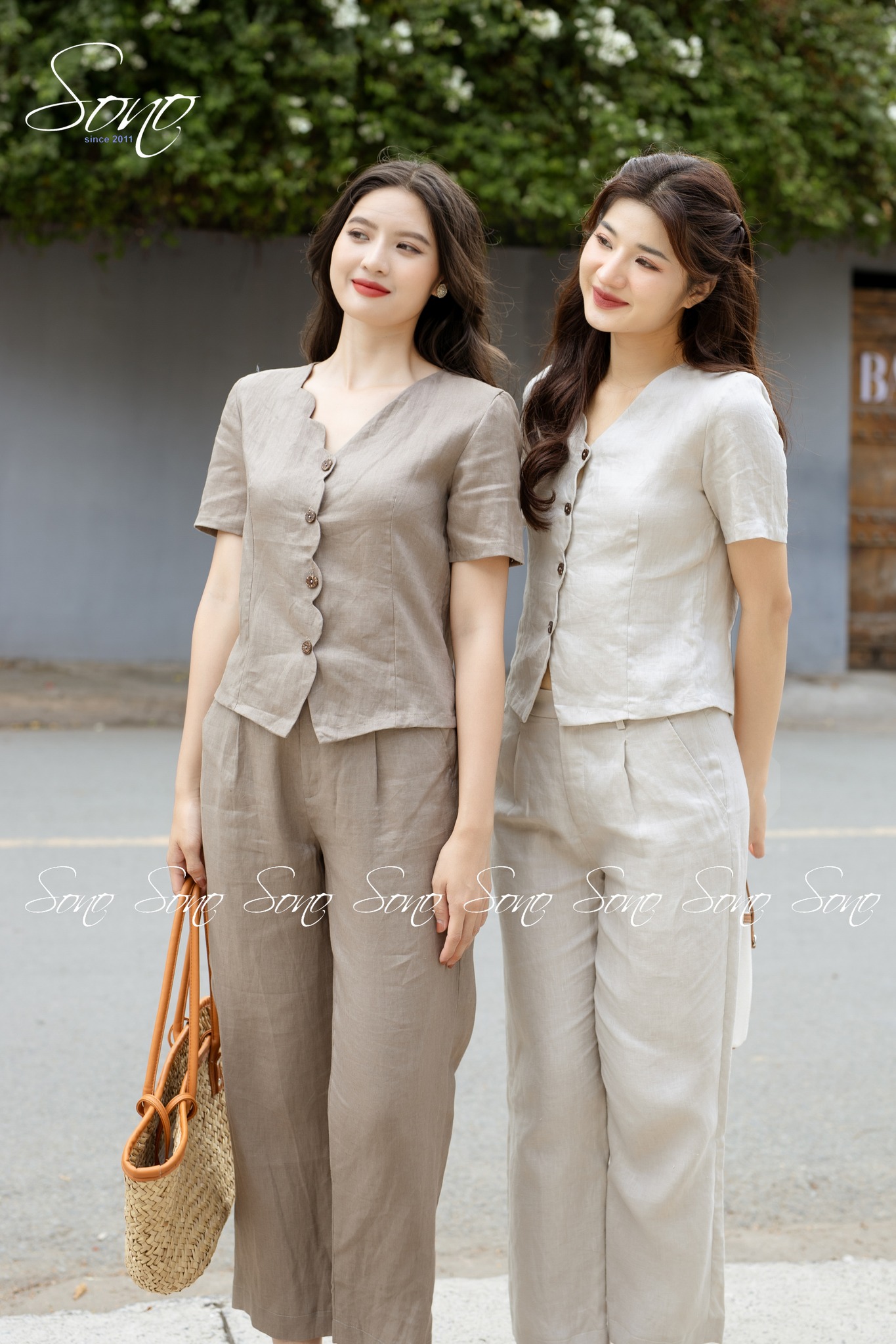 Sono - Bộ Dài Linen Cổ Lượn Sóng