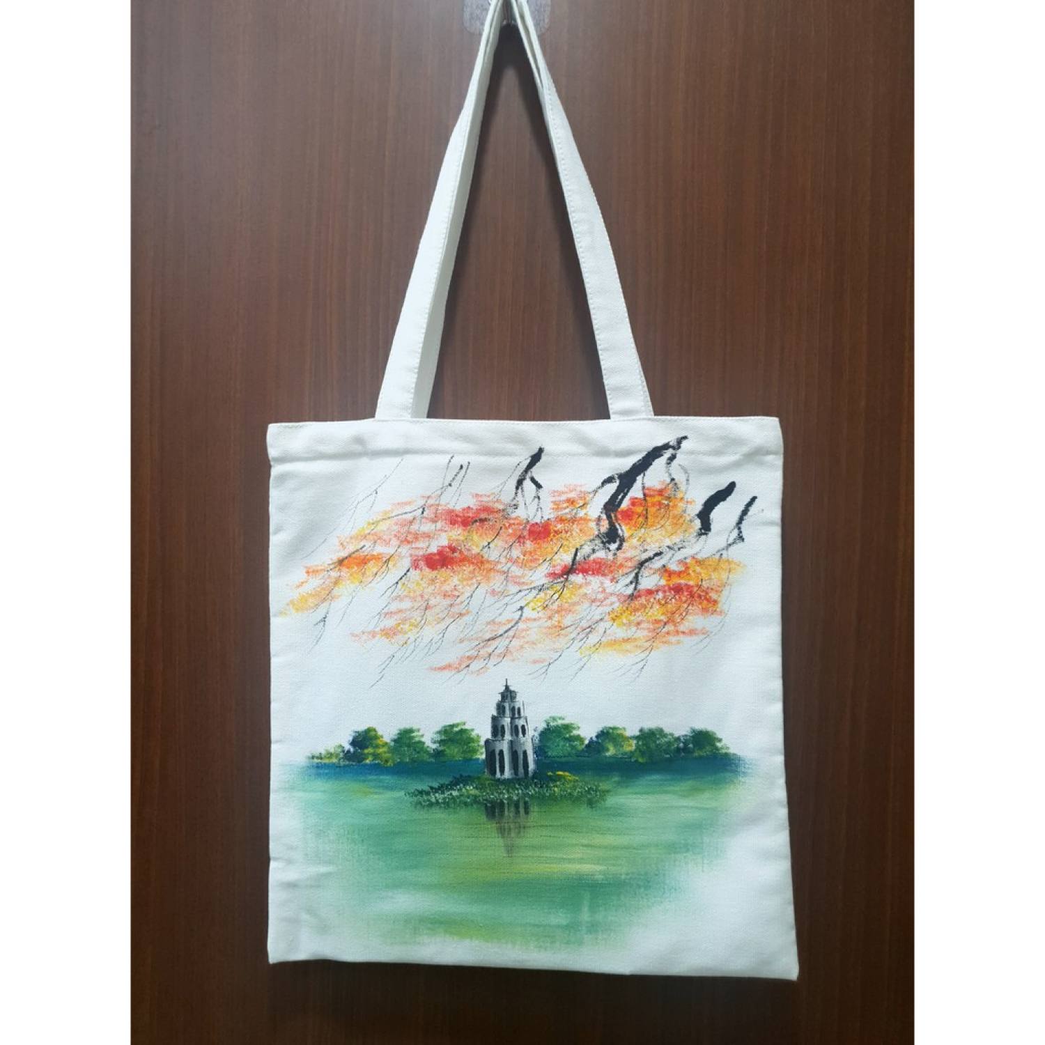 Túi Canvas vẽ cảnh (34cm x 36cm + quai 26cm)