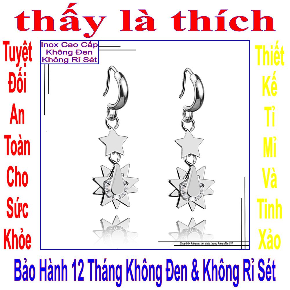 Earrings women stainless steel style dangling star drops 2 star applique stone zircon-commitment 1 đổi 1 if Hoen, rust