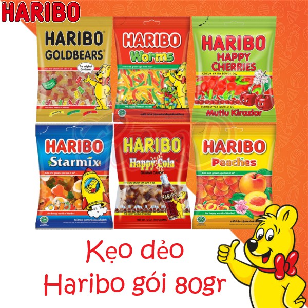 HARIBO Combo 5 Gói Kẹo Dẻo Haribo Các Vị Size 80gr