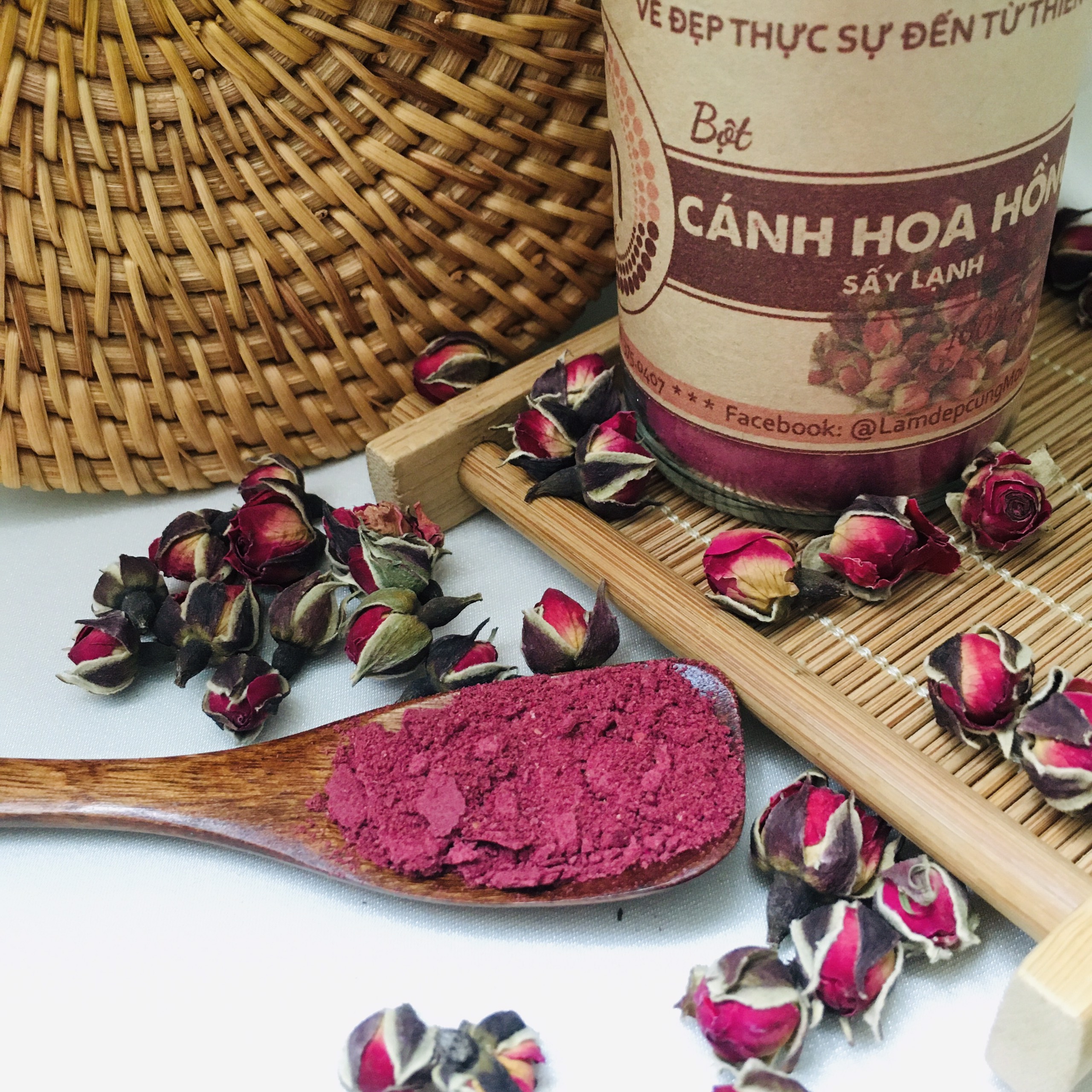 Bột mặt nạ cánh hoa hồng sấy lạnh nguyên chất MỘC - dưỡng trắng, làm mờ thâm nám, nuôi dưỡng từ bên trong cho da mịn màng tươi sáng túi dùng thử 10g, chai 100ml/200ml chính hãng