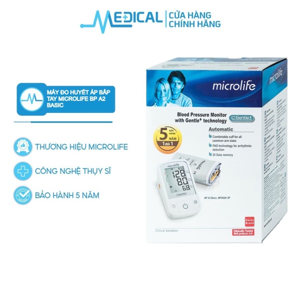 Giá bán Máy đo huyết áp bắp tay MICROLIFE BP A2 BASIC dễ sử dụng bảo hành 5 năm chính hãng - MEDICAL